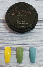 Load image into Gallery viewer, Solid Cream Gel Polish - 3 in 1 - Yellow/Olive Green/Dusty Turquoise Sea
