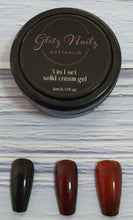 Load image into Gallery viewer, Solid Cream Gel Polish - 3 in 1 - Solid Black/Transparent Cinnamon/Transparent Chocolate
